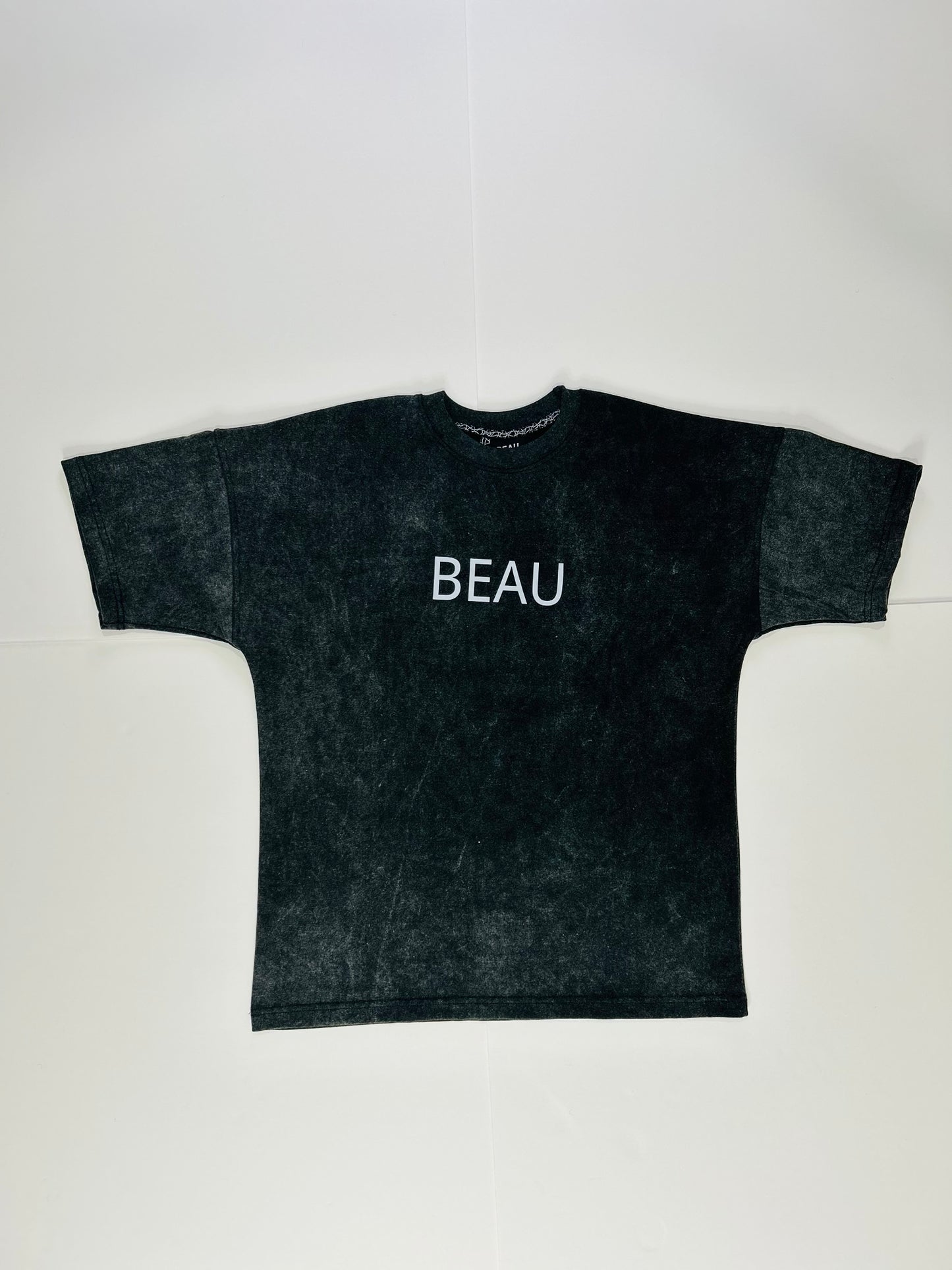BEAU Apparel Acid Wash Oversized Black Graphic Tee Front View